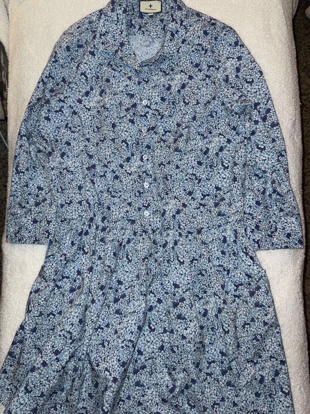 Tuckernuck Blue Floral Shirt Dress Medium Hydrangea Print Midi Dress